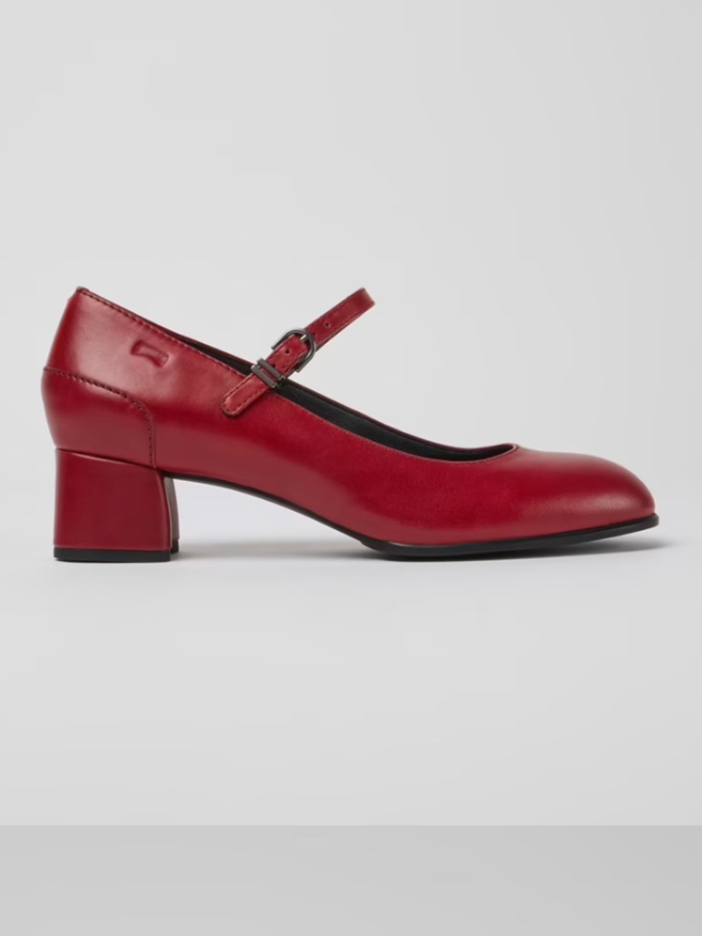 Camper Red Leather Mary Jane Low Block Heel